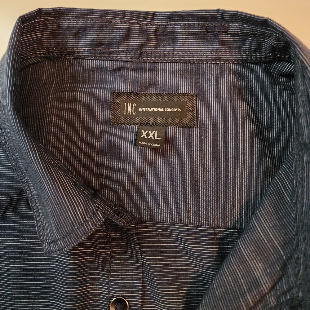INC Men's Navy Blue And Grey Dress Shirt